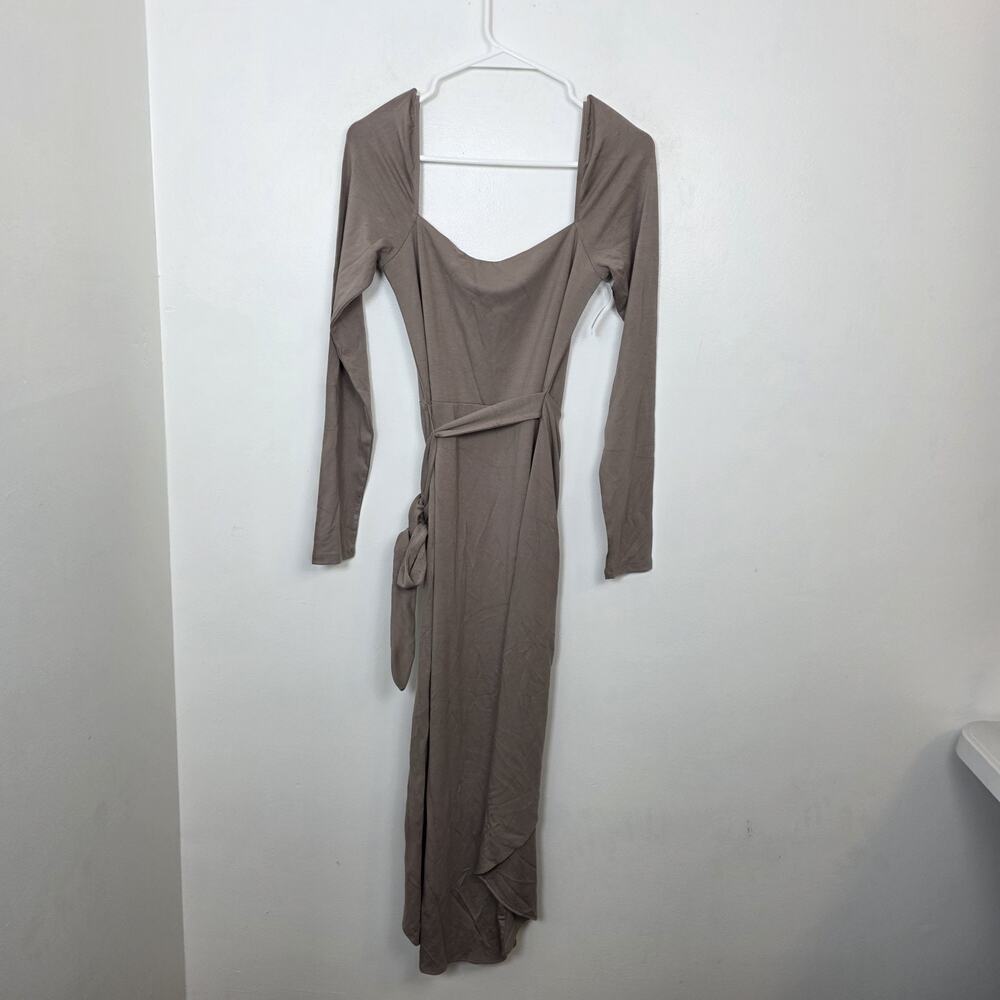 Aritzia Wilfred Taupe Tie Saturn Long Sleeve Minimalist Midi Dress Size Large‎ - Picture 9 of 9